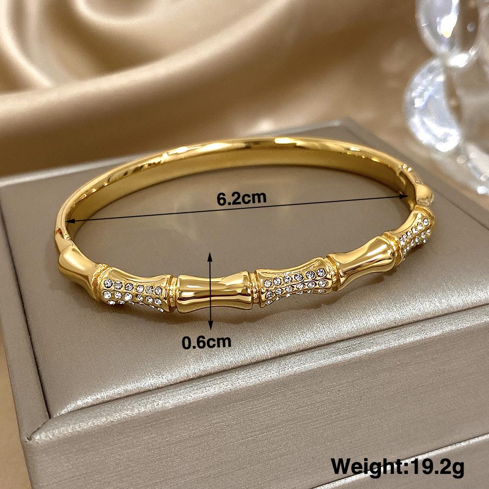 FLASHBUY Bamboo Stainless Steel Bangle, Gold Color, Inlay Rhinestone, Wrist Accessories, Statement Fashion, New Design