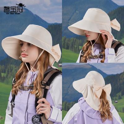 Spring and Summer Outdoor Sunscreen Sun Hat Fashion with Ponytail Hole Hat Women's Big Brim Shawl Neck Bucket Hat