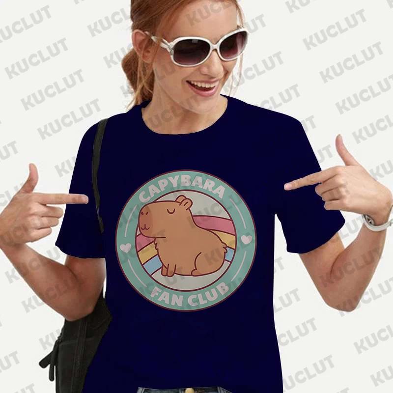 Woman Clothing Japanese Style Cute Capybara Print Tees Shirt Fashion Female Clothes T-Shirts Funny Animal Graphic Y2k Tops