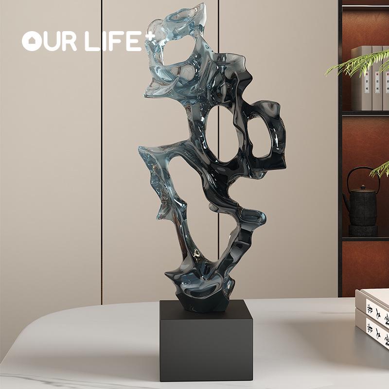 Modern Deep Blue Taihu Stone Resin Ornament for Living Room TV Cabinet Decor