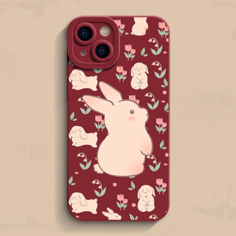 Ins Wind Flower Rabbit Applies To iPhone15/16 Mobile Phone Case Apple 14 Fresh 13 Eyes 12 Matte 11 Sets