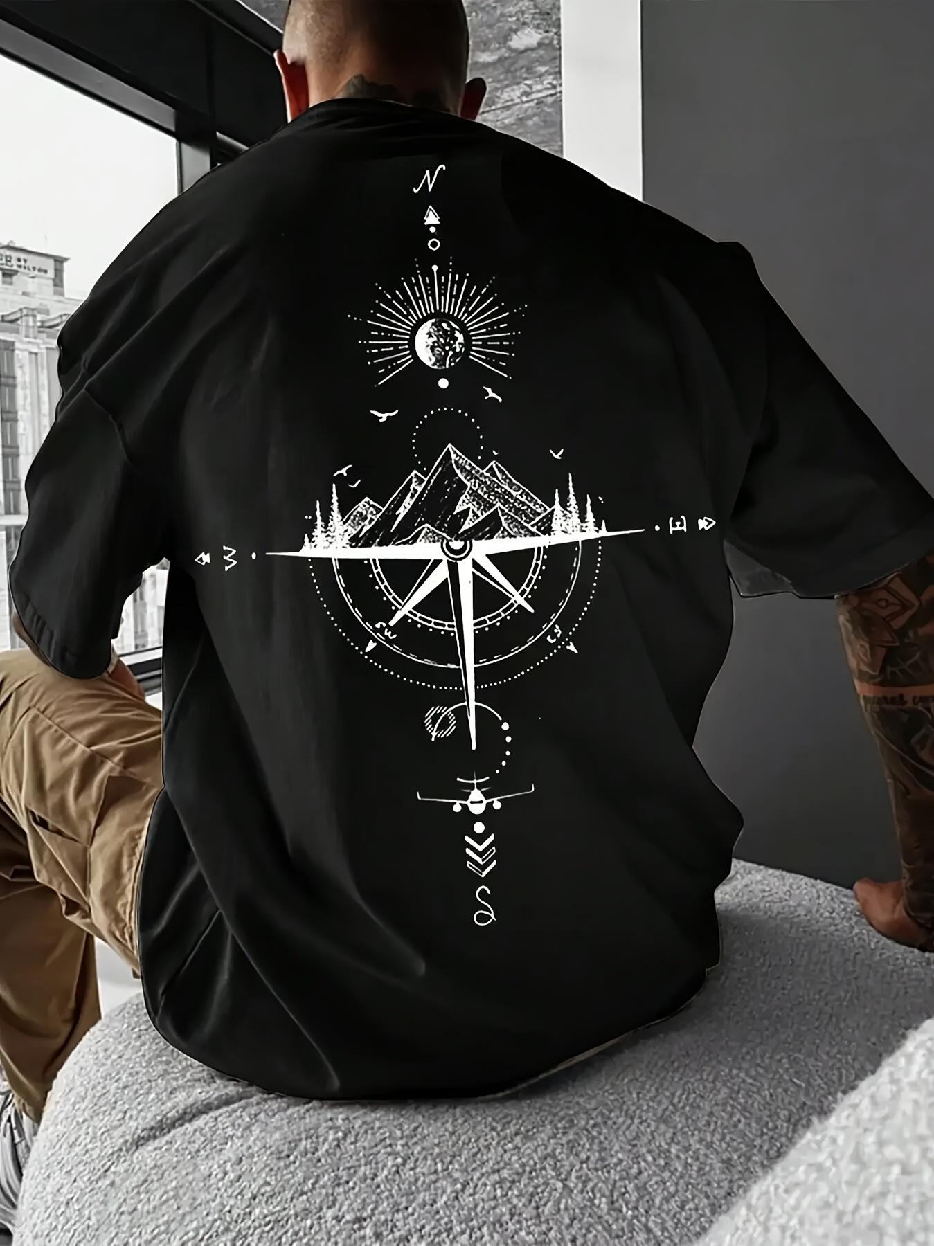 

[Sun Rune T-Shirt] Men s Sun Rune Print Fashionable Short Sleeve T-Shirt - Summer Outdoor Short Sleeve S чёрный