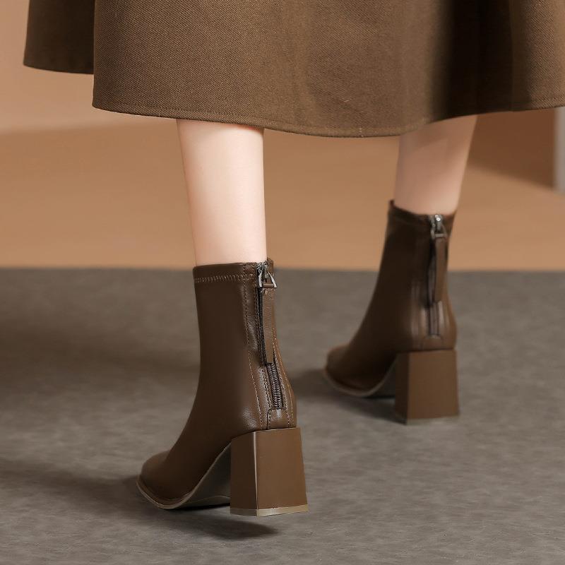 Yuexinwang genuine leather flat for Huizhou women's shoes grape mother same boots for women's autumn and winter new thickened thick heel short boots f