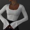 Women's Square Neck Long Sleeve Slim Fit Knit Top - Casual Versatile T-shirt
