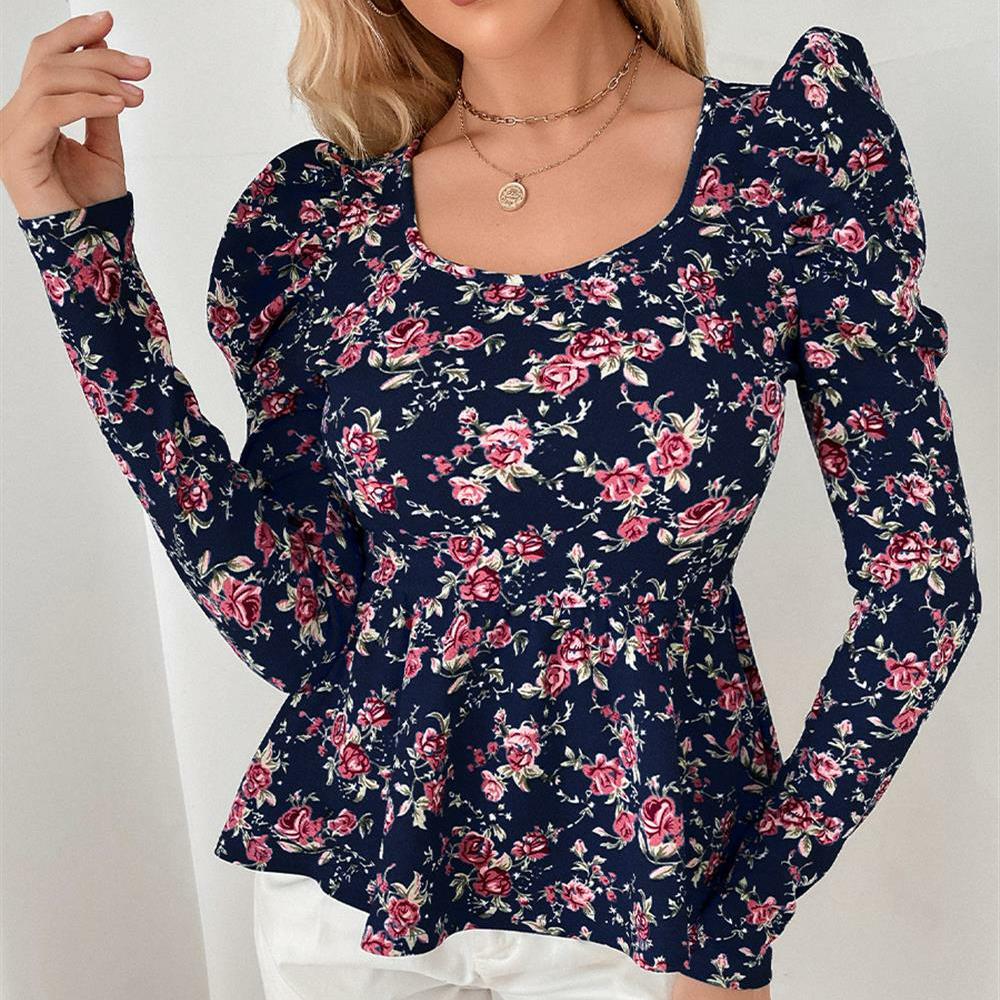 Floral Round Neck Long Sleeve Top