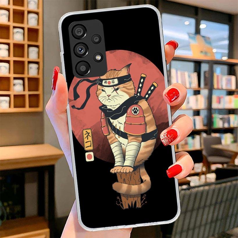 Ramen Sushi Samurai Tattoo Cat Phone Case For Samsung Galaxy A17 A37 A57 A16 A26 A36 A56 A15 A25 A35 A55 A14 A24 A34 A54 A13 A23