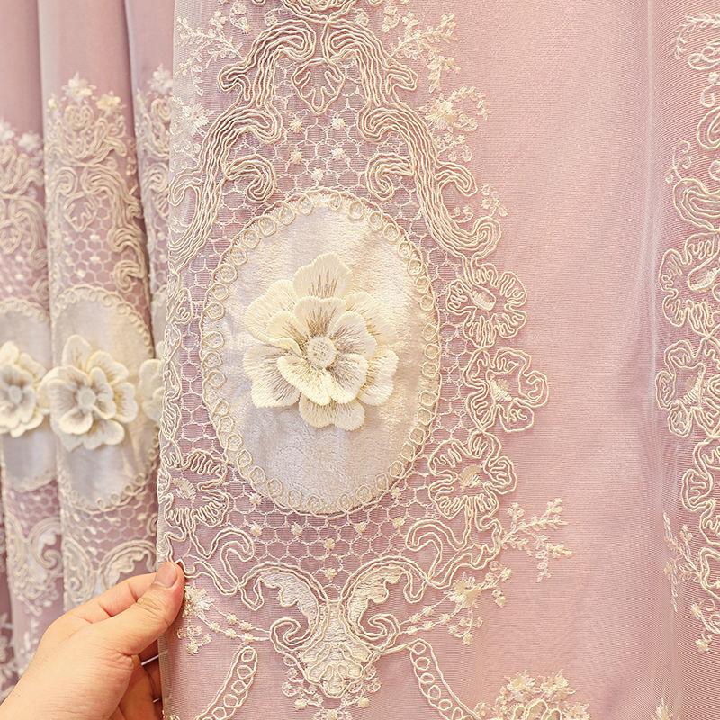 

Домашний декор, двухслойные плотные шторы для гостиной, европейский тисненый цветок, жемчуг, вышитая тюлевая занавеска 2PC W170cm x L270cm