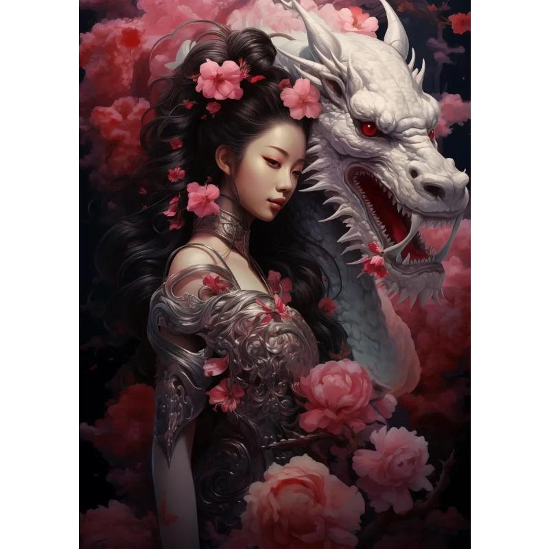 Japanese Dragon Geisha Art Poster Canvas Wall Art Paintings Elegance of Geisha Pictures Wall Art Mural for Home Room Decoration