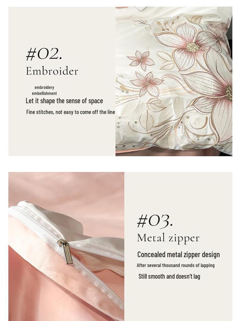 Luxury Embroidered All-Cotton Four-Piece Duvet Cover Set for All Seasons