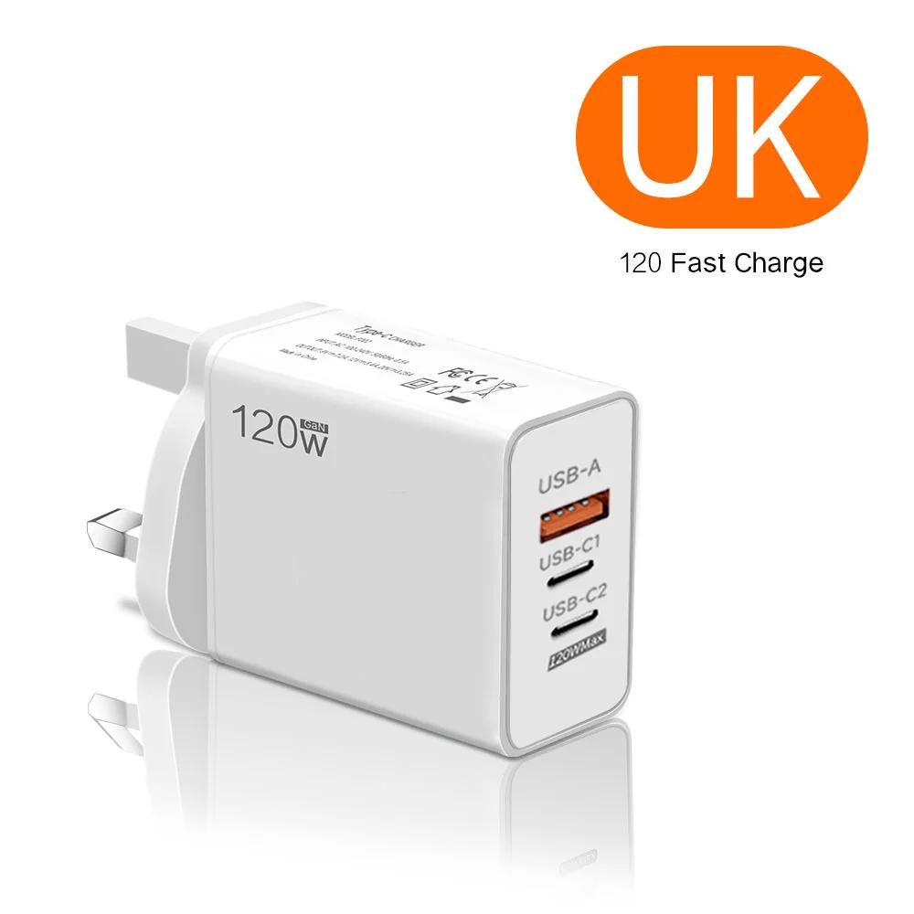 

120 Вт 3 порта USB зарядное устройство Type C быстрая зарядка EU/US вилка настенное зарядное устройство 6A Type C кабель для Mate 50 60 Honor быстрое зарядное устройство UK Plug