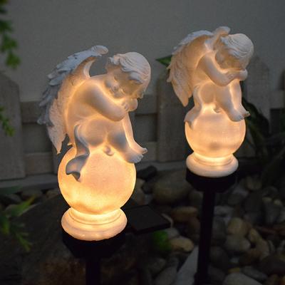 Resin Angel Solar Light Waterproof Lighting Ornament Garden Angel Sculpture Wings Angel for Balcony Yard