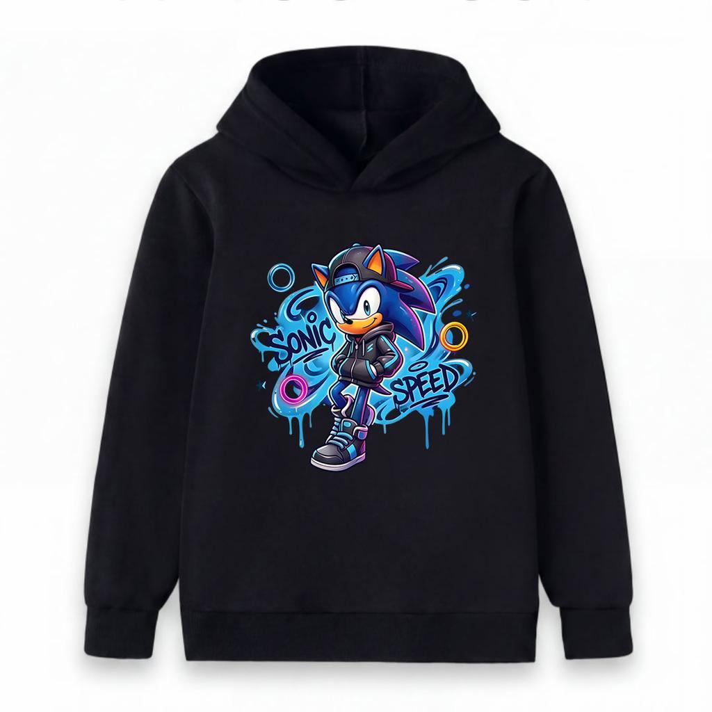 Kids Boys Girls Casual Pullover Hoodie, Cool Graffiti Cartoon Speed Hedgehog Print Long Sleeve Comfortable Soft Streetwear Hooded Sweatshirt for
