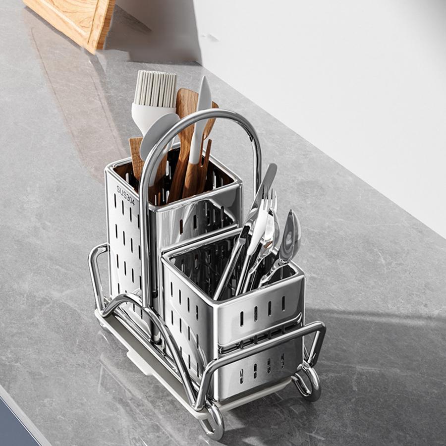 Kitchen Draining Storage Rack Stainless Steel Wall Mounted Organizer Holder For Chopstick Spoon Fork Practical Storage Bracket
