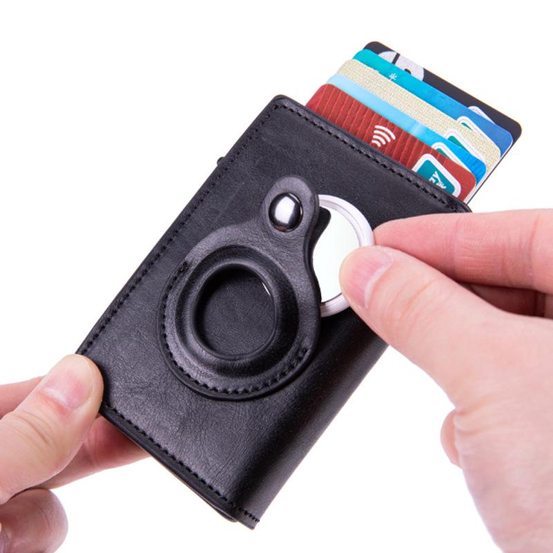 RFID Tracker AirTag Case: Carbon Fiber & Leather Money Clip Card Holder