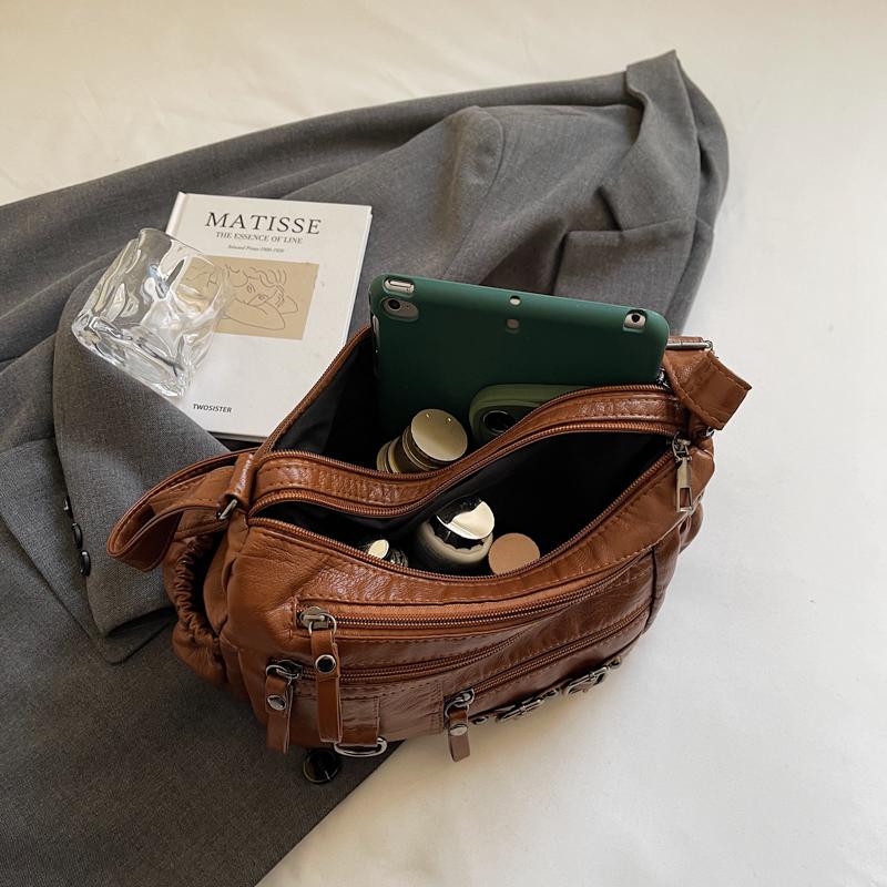 Soft Leather Shoulder Bag Women's Commuter Mother Bag Multi-Layer Crossbody Bag