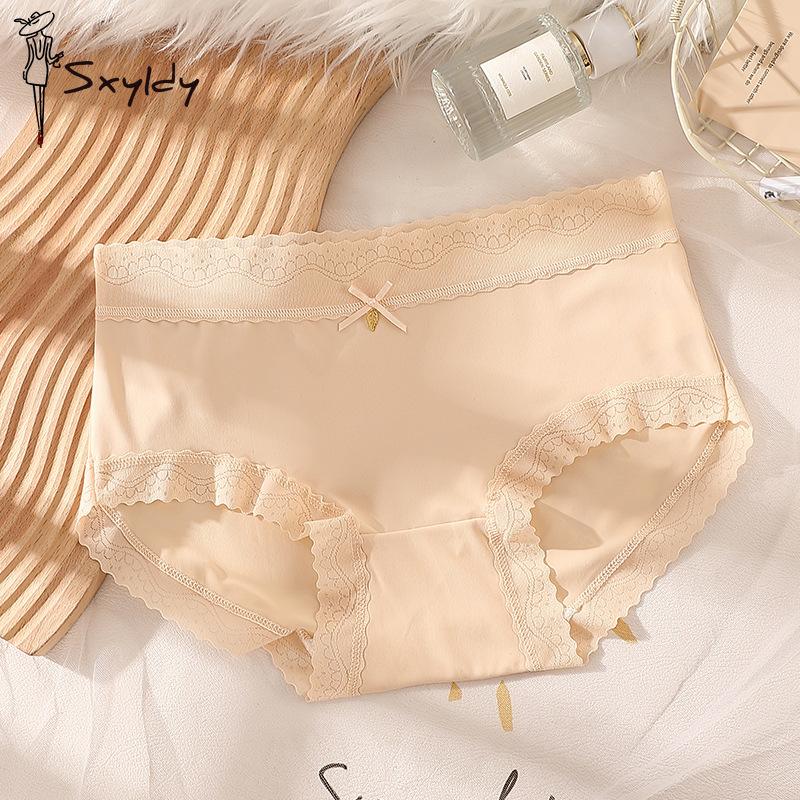 Non-marking Ice Silk Panties Female Mid-waist Comfortable Breathable Girls Raw Lace Panties