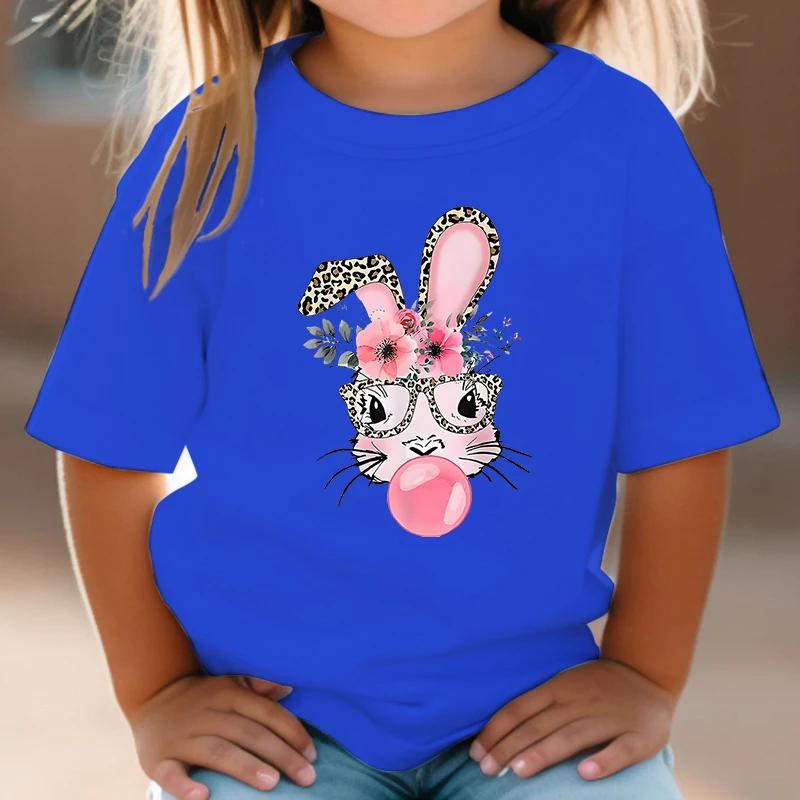 Bunny 3-14 Years Girls T-shirts Bad Cartoon Tees Bubble Sugar Rabbit Fashion Kids Tshirts Harajuku Leopard Print Bunny Tops Tees