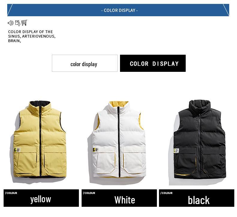 In-Stock Men's & Women's Double-Sided Thickened Down Cotton Vest with Stand-up Collar - Warm, Trendy, Casual for Autumn/Winter