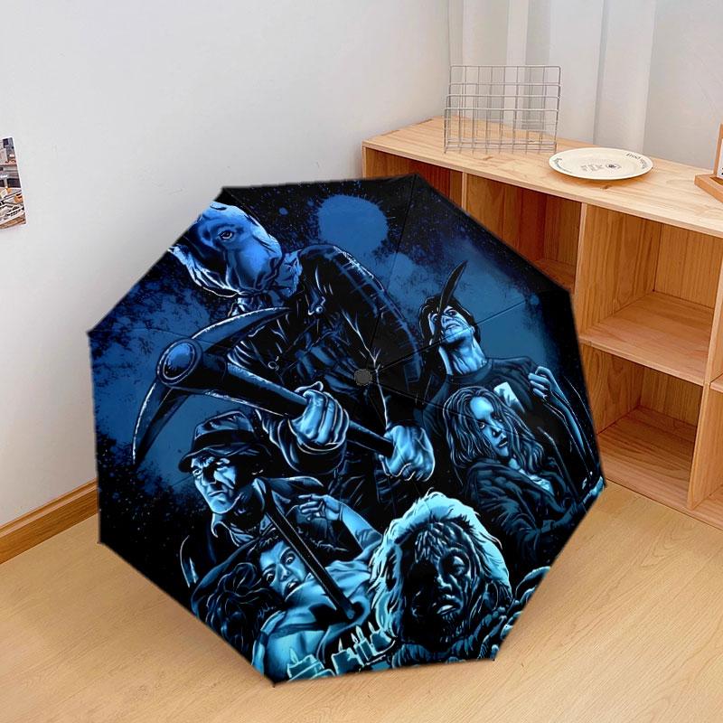 Friday 13th Pattern Pattern New Style Umbrella, 1 Piece Automatic Folding Umbrella, Portable Foldable Travel Umbrella, Outdoor Umbrella,Birthday Gift
