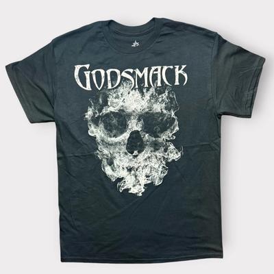 Godsmack Band T-Shirt Rauch Totenkopf Grafik Schwarzes Baumwoll T-Shirt Herren Medium