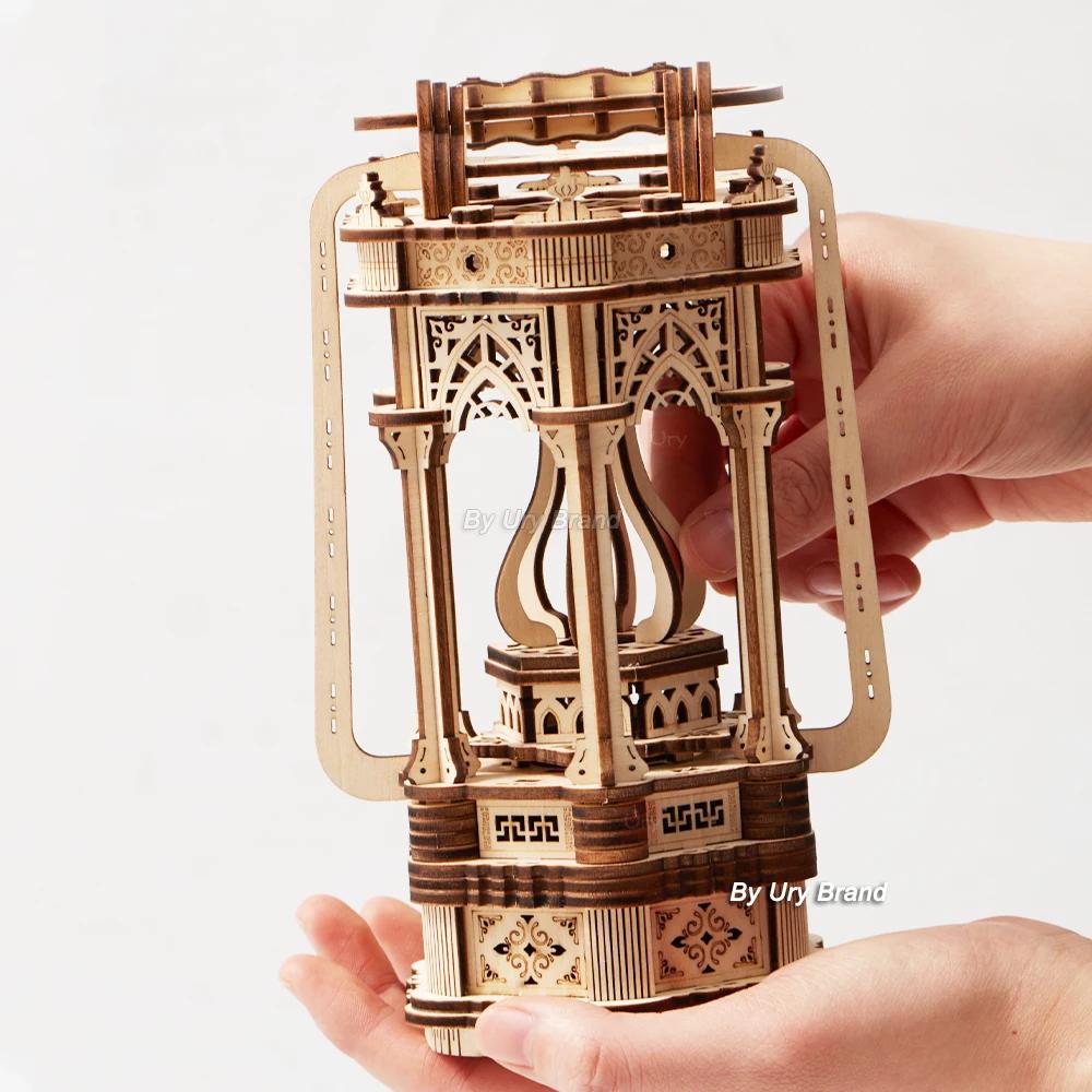 Ury 3D Wooden Puzzle Lantern Diy Vintage Light Bedside Lamp Model Assembly Building Kits Desk Decoration Gift For Teens Adult