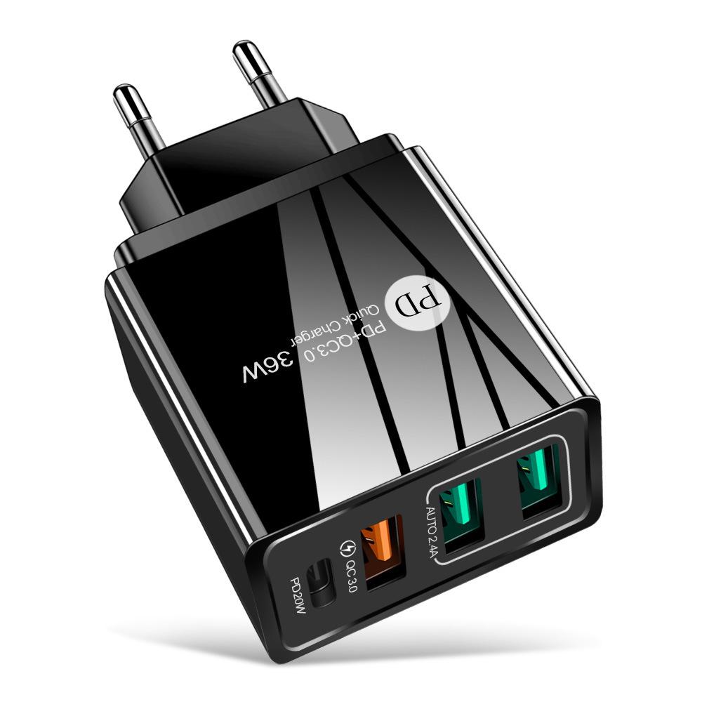 4A Multi-Port PD20W + 2.4A 3-USB Charger European, American and British Adapter