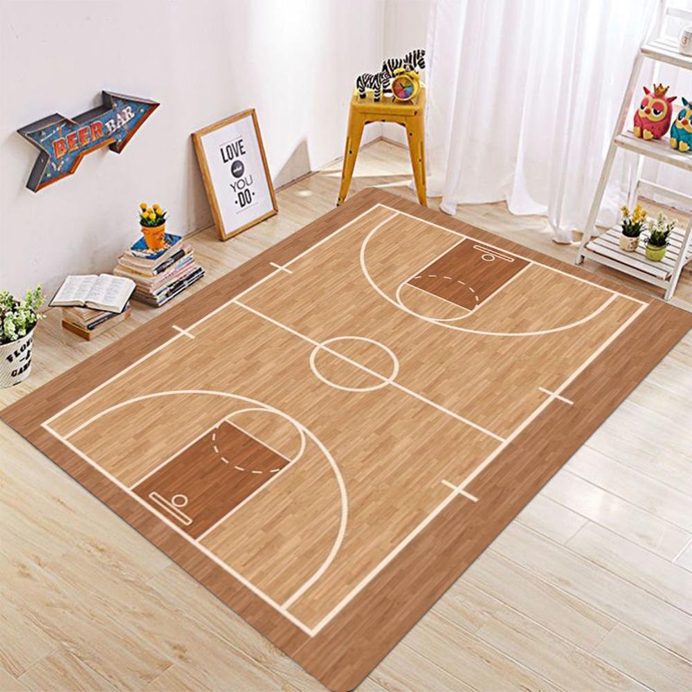 Basketball Court Pattern Carpet for Living Room and Bedroom Realistic Green and Red Sport Theme Floor Mat