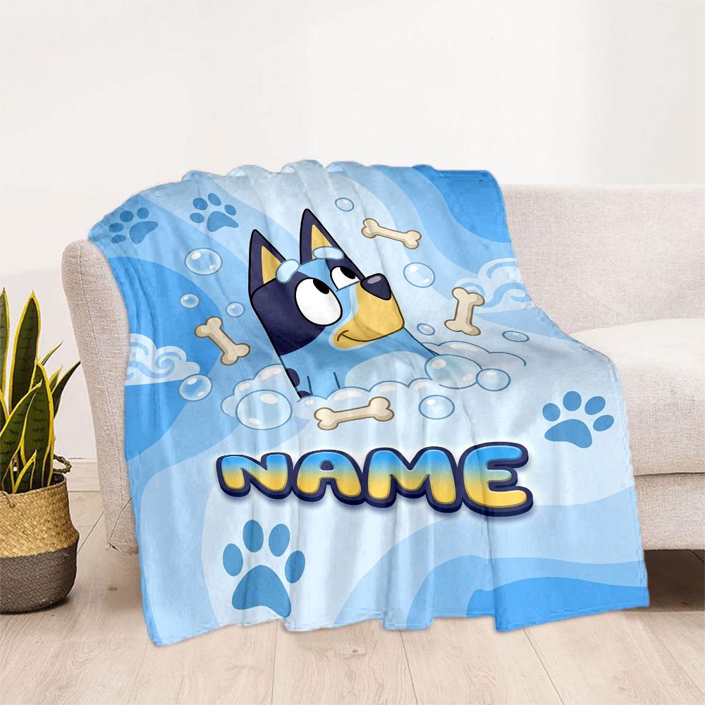 Bluey Adventure Customize Your Name Blanket Multi-purpose Customizable Blanket Warmthful Decor Versatile for Office Chair Picnics Seaside Nap