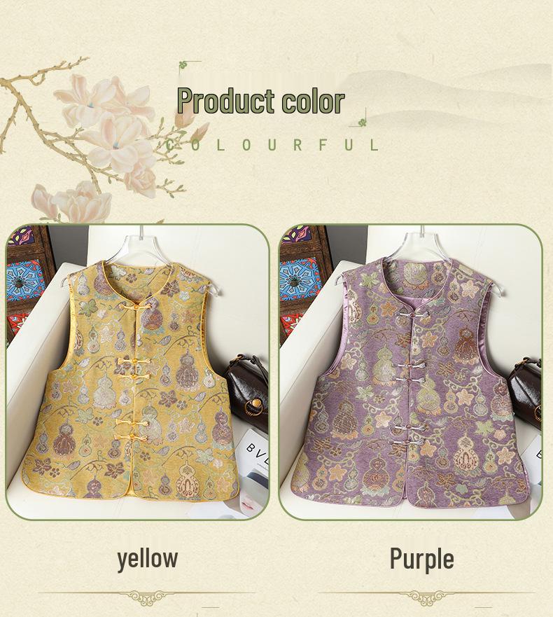 Mom's 2026 Chinese-Style Floral Satin Jacquard Women's Vest for Spring/Autumn