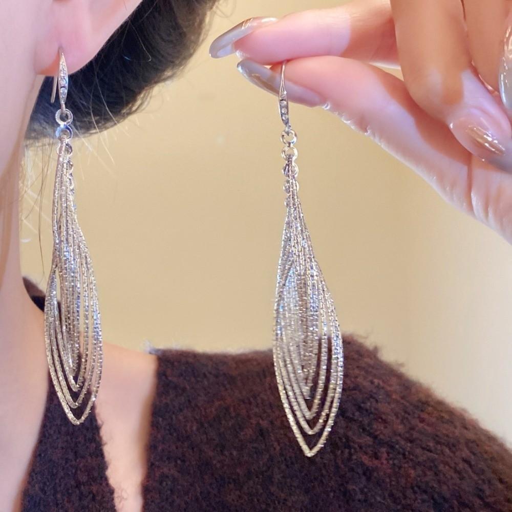 Exaggerated Metal Hollow Earrings Gold Silver Ear Hook Exquisite Long Tassel Dangle Earrings Gift