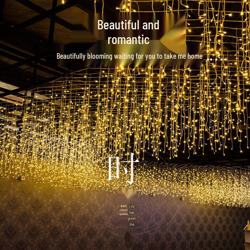 Solar LED Color Waterfall Curtain Lights - Outdoor Waterproof Decorative Christmas Icicle Lights
