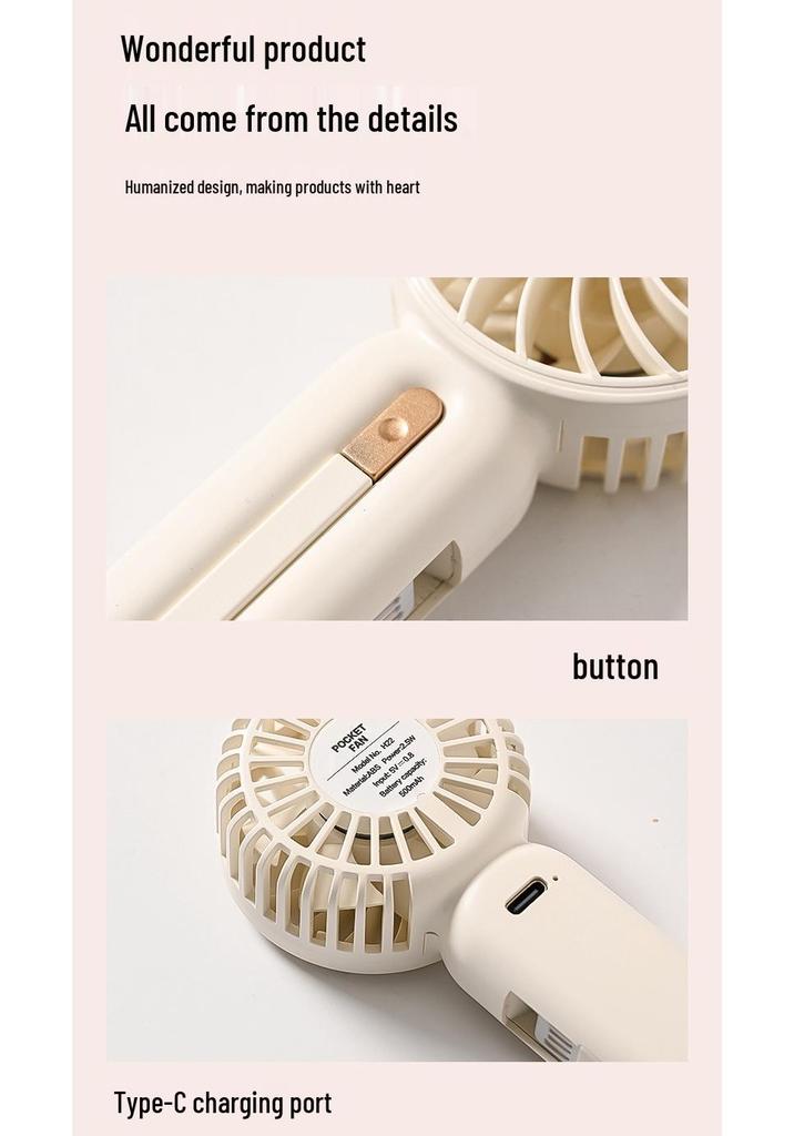 Rechargeable Mini Handheld Fan with USB and Lanyard - Portable for Dormitory or Outdoor Use