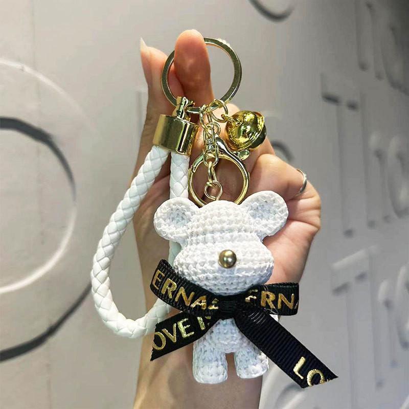 Adorable Resin Yarn Bear Keychain Fashionable Bear Doll With Bow For Gifts