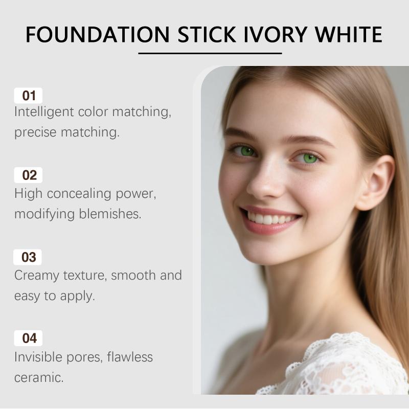 Ivory White Two-In-One Color-Changing Foundation Stick, Light And Thin Texture, Moisturizing, Matte, Clear And Natural Makeup Effect