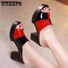 Slippers met middelhoge hak Damesmode Dikke zool Waterdicht Platform Schoenen met open teen Kleurrijke Sandalen voor buiten Dames