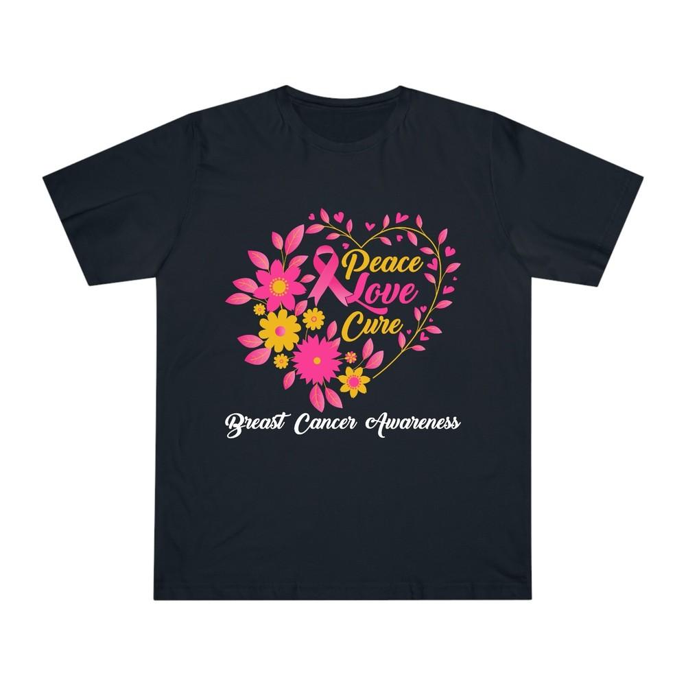 Peace Love Care Heart Breast Cancer Awareness Tee Pink Ribbon October Month Top S