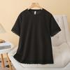 2026 Summer Plus Size Women's Lace Patchwork Cotton T-Shirt - Short Sleeve Slimming Top for Chubby Girls