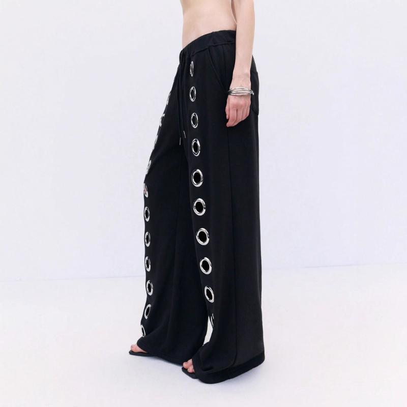 Y2K European and American trend iron ring nail bead loose straight leg wide leg pants