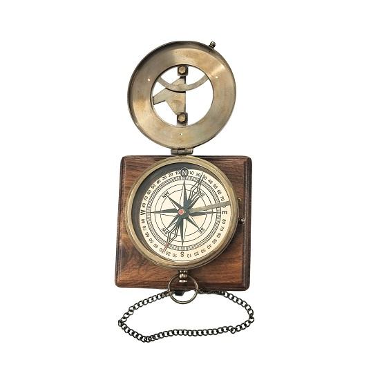 Antiker Sonnenuhrkompass mit Kette, Abenteuer-Sonnenuhrkompass, Reisekompass