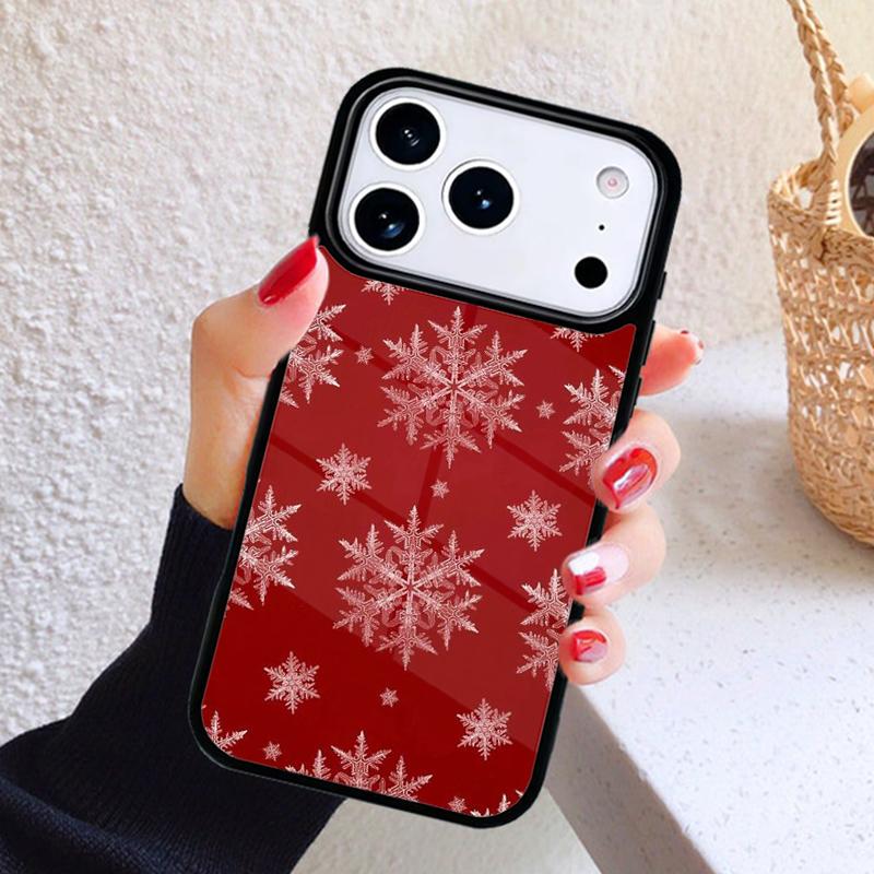 Winter Snowflakes Red Phone Case For iPhone 17 Air 16 15 14 13 12 11 Pro Max Plus