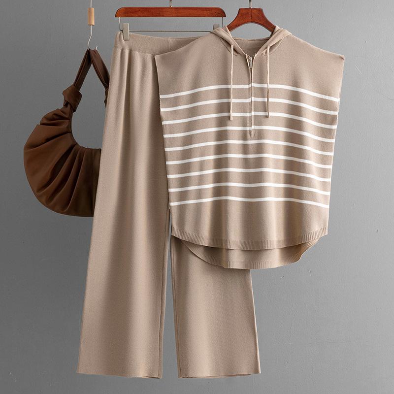

Летний худи без рукавов, модный комплект, свободный повседневный полосатый комплект-двойка для женщин OneSize хаки