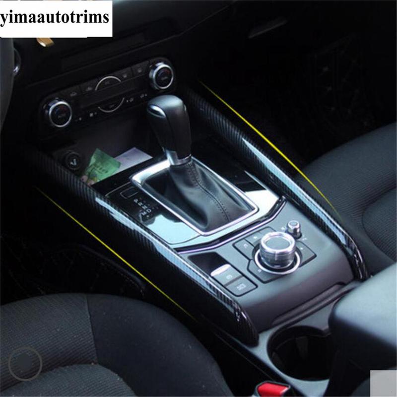 Car Central Control Gear Shift Box Panel Strip Decoration Cover Trim For Mazda CX-5 CX5 2017 - 2024 ABS Carbon Fiber Accessories