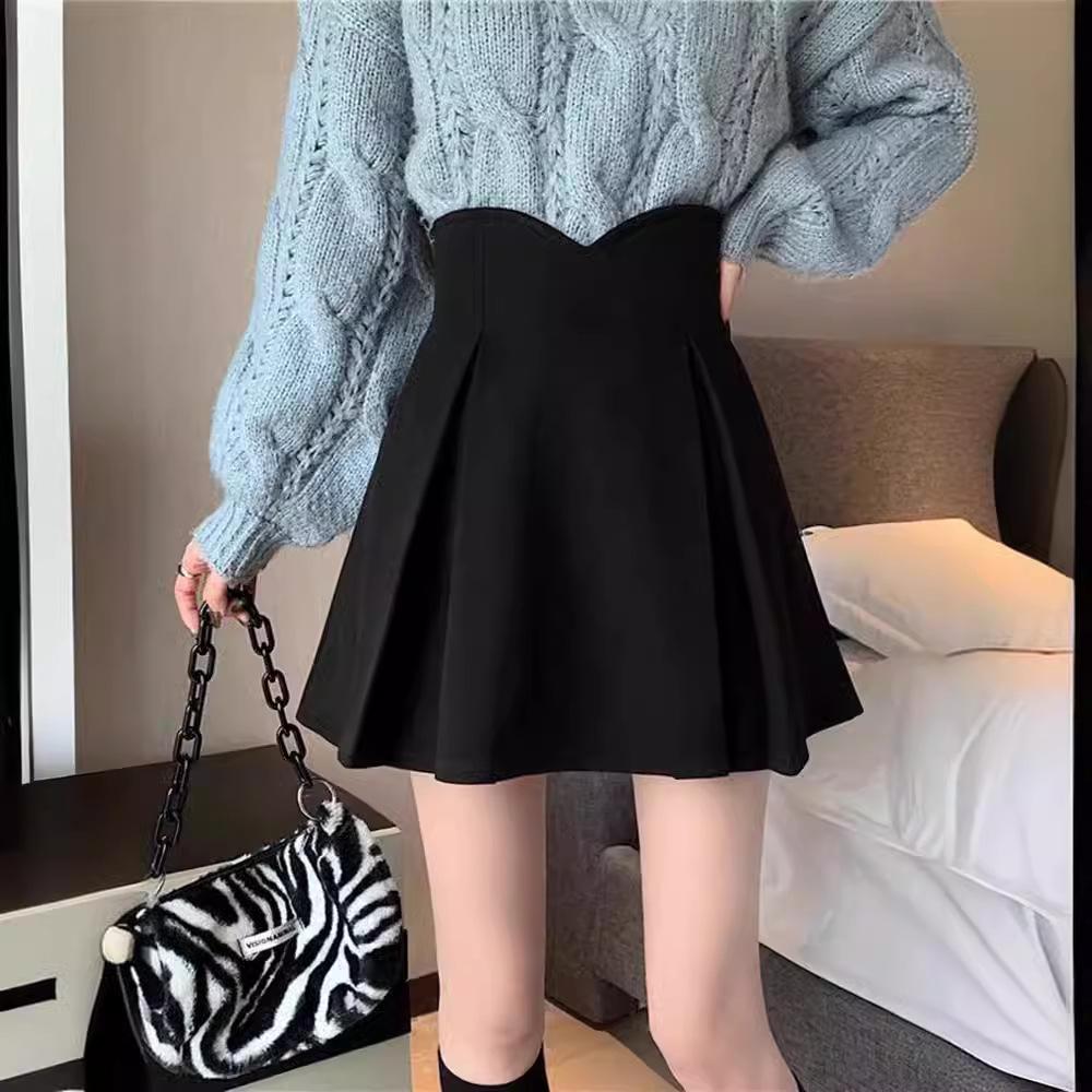 2024 Summer Women's High Waist Black Midi Skirt – Slimming Pleated Fishtail & A-Line Design