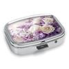 Portapillole Portatile con 2 Scomparti, Mini Custodia Organizer in Metallo per Medicine, Carino Contenitore Stampato per Pillole, Vitamine, Gioielli, Viaggio, Uso Quotidiano