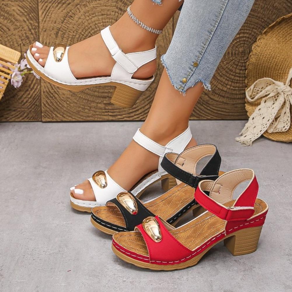 Fashion 2025 New Ladies Shoes Buckle Strap Women's Sandals Fashion Metal Decoration Summer Casual Plus Size Open Toe Heeled Sandals