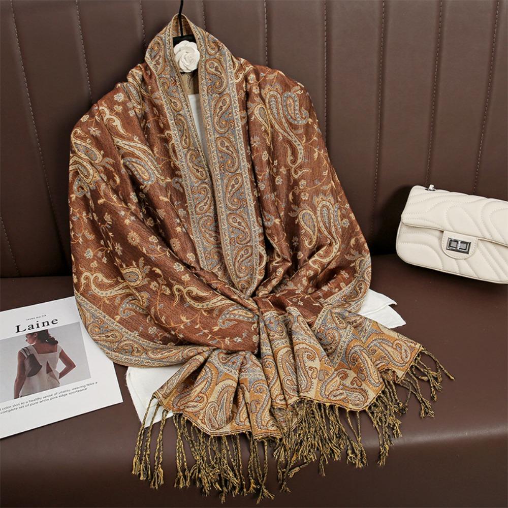 Thickened Paisley Jacquard Scarf Windproof Bohemia Poncho Hijab Winter Tassel Blanket Shawl Winter