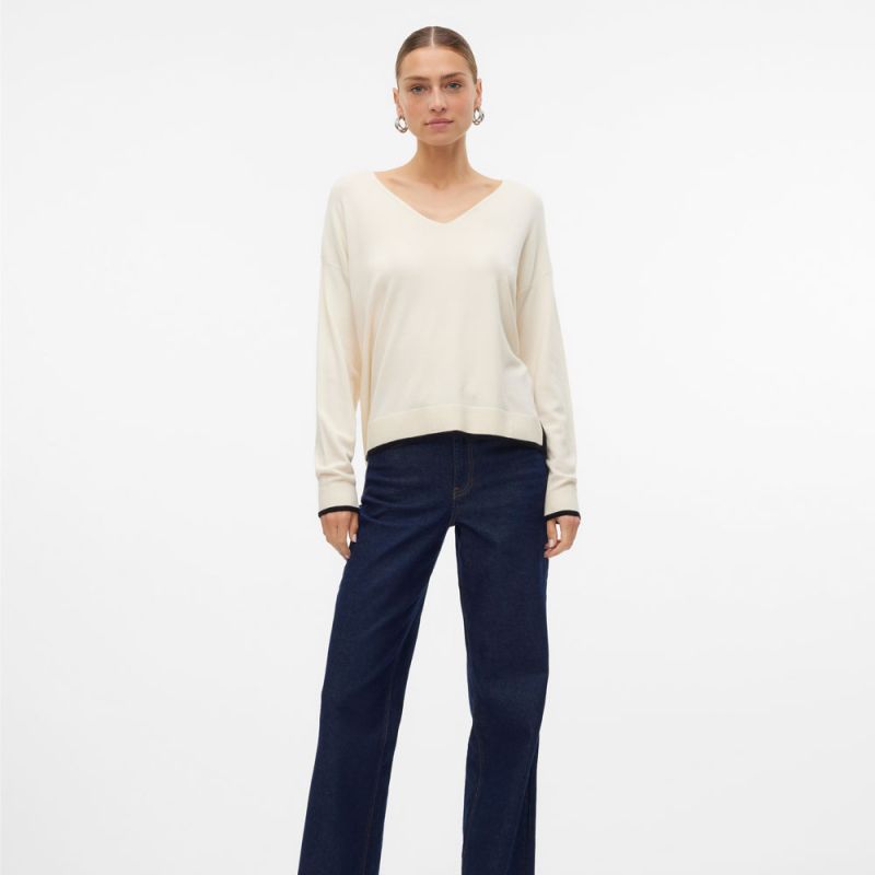 Pull Breeze Fine Knit V-neck with Piping Woman VERO MODA