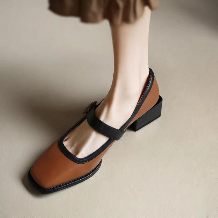 French retro elegant style square head thick heel Mary Jane shoes women's spring 2025 new low heel belt buckle single shoes