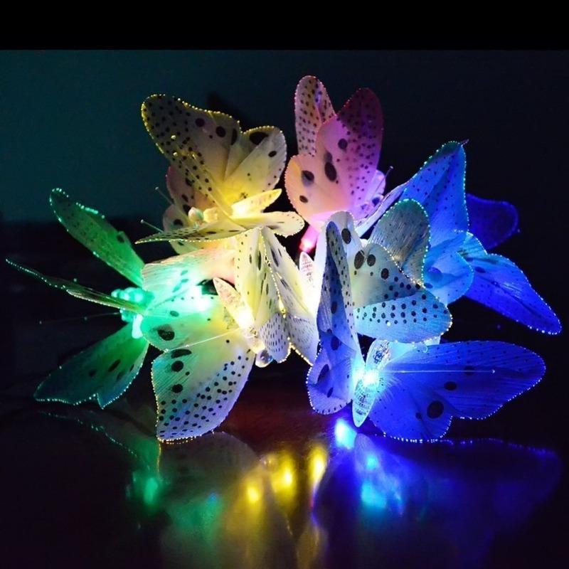 20/30 Led Solar Powered Butterfly Fiber Optic Fairy String Lights Waterproof Christmas Outdoor Garden Holiday Decoration Lights