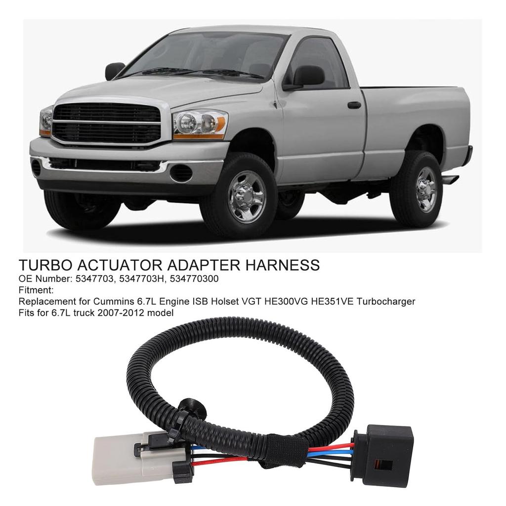 EVGATSAUTO Turbo Actuator Adapter Harness for 6.7L Engine ISB VGT, Black, Copper, Rubber, Wiring Harnesses, Adapter Harness, 5347703, 5347703H,